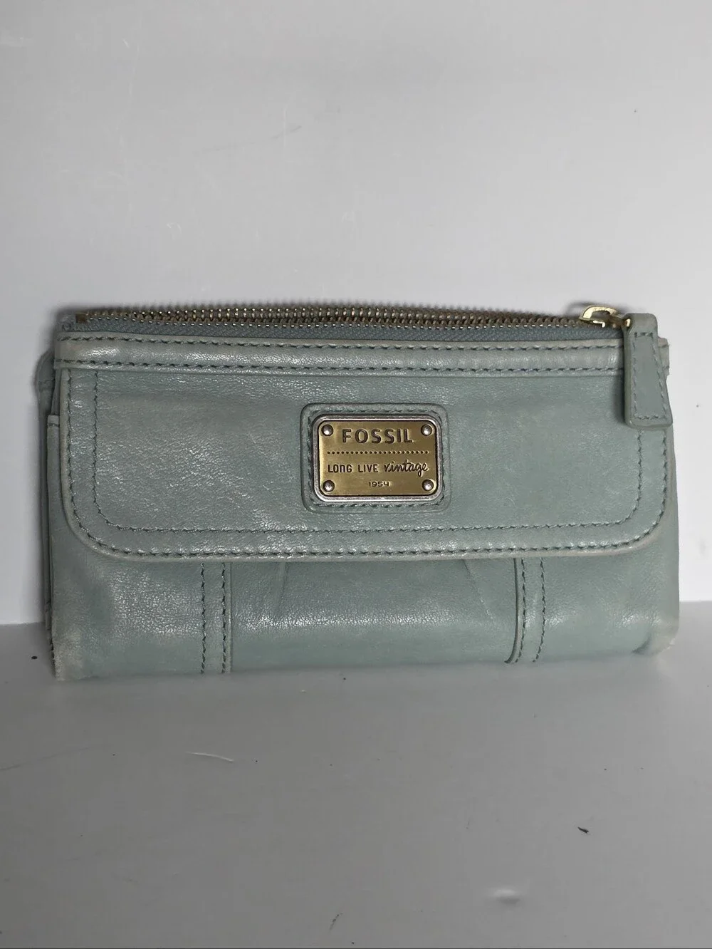 Fossil Moss Green Leather Zip & Flap Wallet Genuine Leather